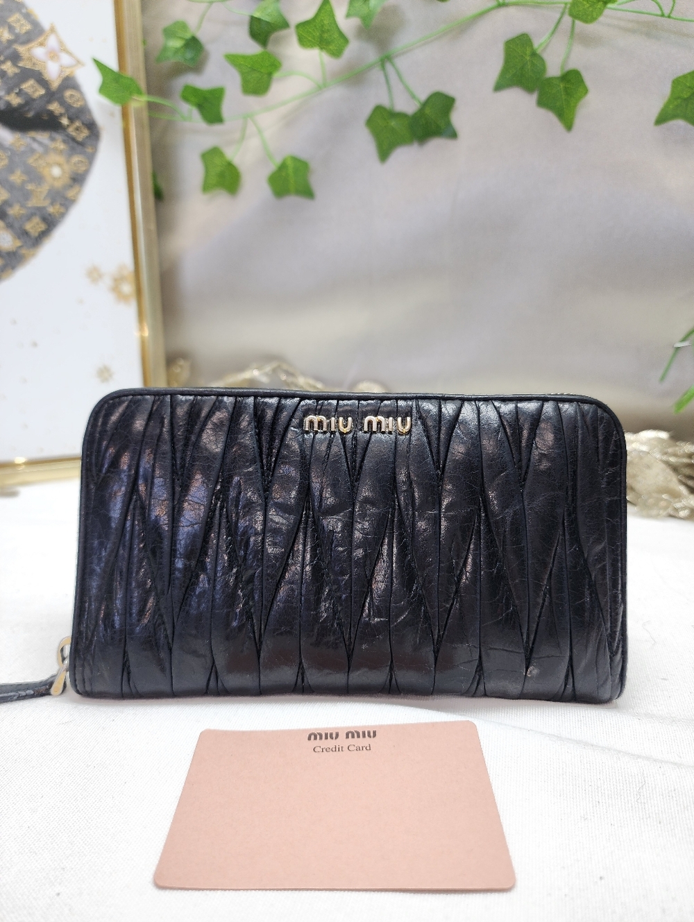 Authentic Miu Miu Nappa Matelasse Lux Full Zip Around Wallet Black